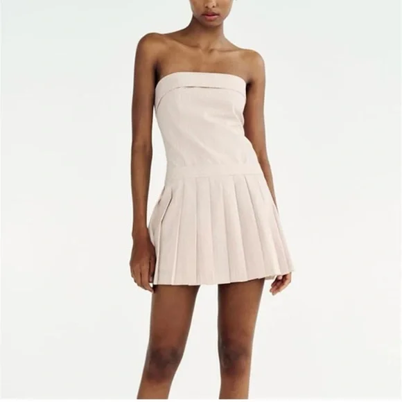 NWT Zara Striped Pleated Strapless Dress - Picture 4 of 7